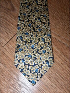 Faconnable Silk Tie Yellow Blue Floral Handmade France Wide